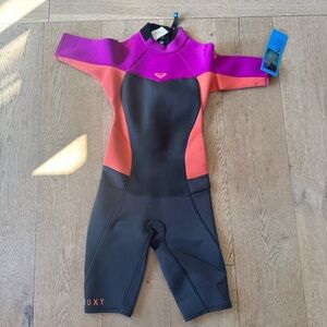 Roxy Kids Swim Wetsuit - Pink/Coral and Charcoal